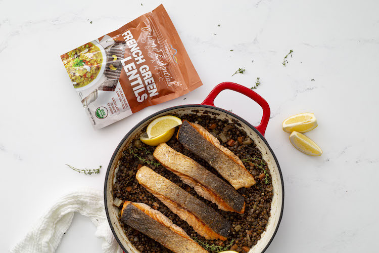 Mountain High Organics Braised French Lentils with Crispy Skin Salmon