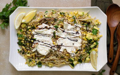 Grilled Corn, Zucchini & Lemon Pasta with Burrata
